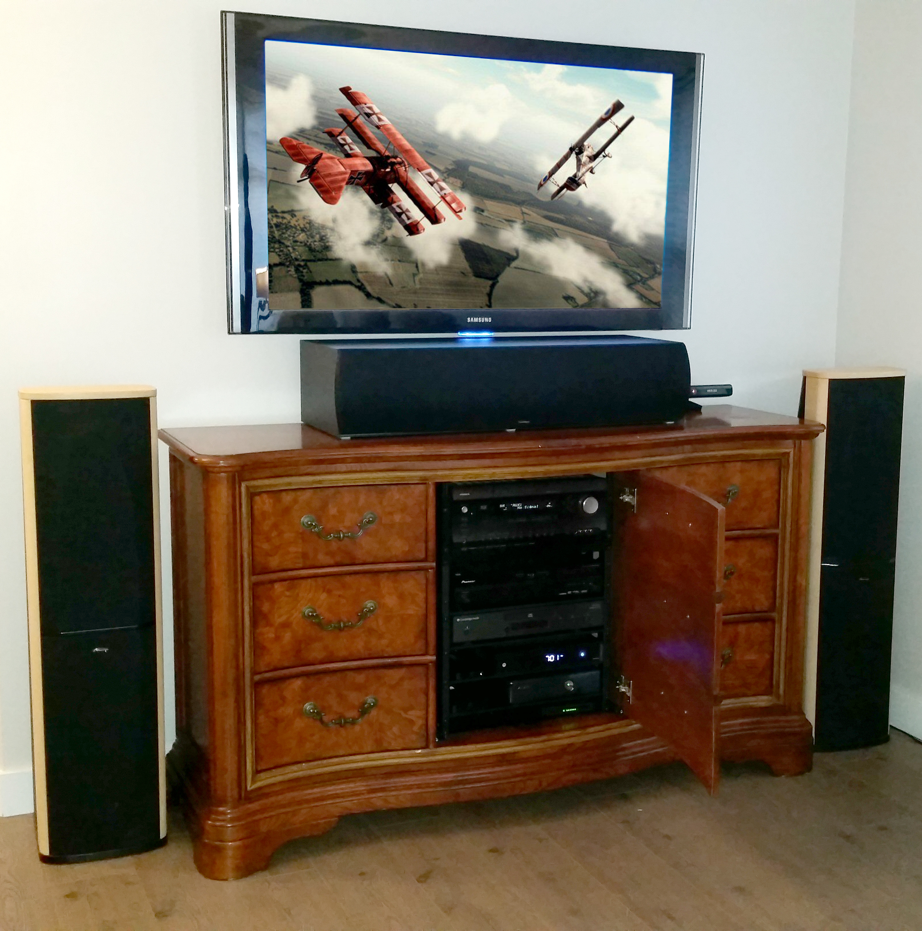 UPCYCLED DRESSER MADE INTO ENTERTAINMENT CENTER